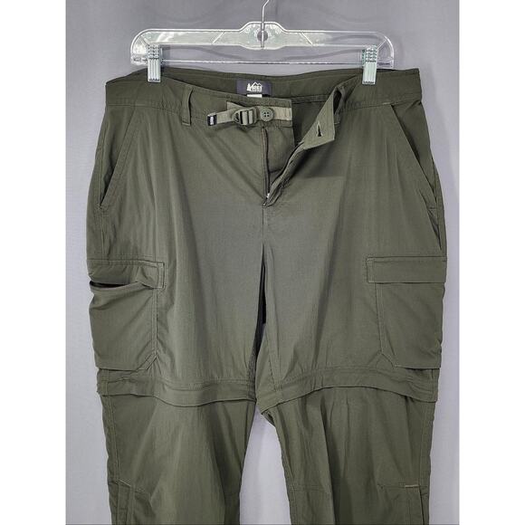 REI Co Op Convertible Hiking Pants Womens 14 Green Relaxed Fit Zip Off Cargo - Picture 3 of 16